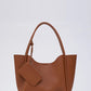 Tan SHK108 faux leather women hand and shoulder bag with wallet and makeup bag