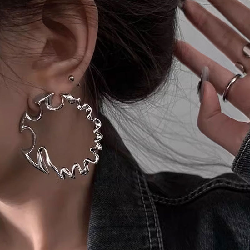 Irregular Metal Exaggerated Large Circle Ear Earrings for Big Unisex - Bling Fun irregular metal exaggerated big ear