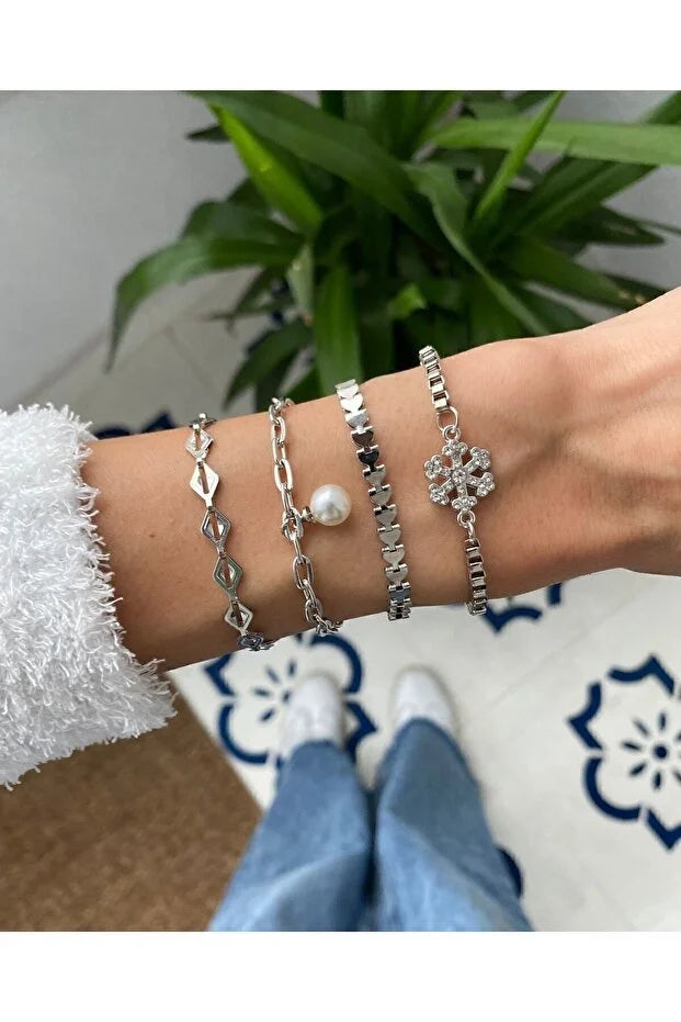 Elegant Winter Bracelet Set with Snowflake Details Layered Jewelry for Women - bracelet set elegant winter