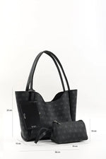 Monogram black SHK108 faux leather women hand and shoulder bag with wallet and makeup bag