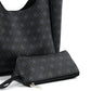 Monogram black SHK108 faux leather women hand and shoulder bag with wallet and makeup bag