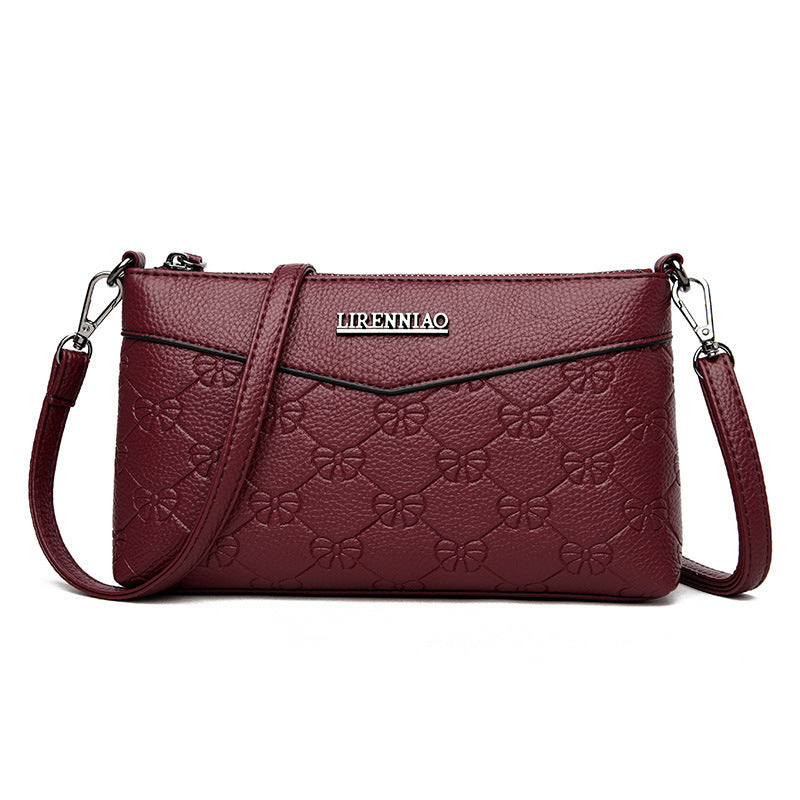 Embossed PU Texture Elderly Shoulder Messenger Bag with Multiple Color Options - embossed pu texture elderly shoulder