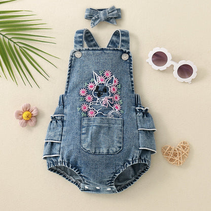 Embroidered Strap Ruffled One-piece Romper - Embroidered Strap Ruffled Romper for Toddlers