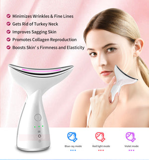 EMS Microcurrent Neck Face Beauty Device With 3 Colors LED Photon Therapy Skin Tighten Reduce Double Chin Face Lifting