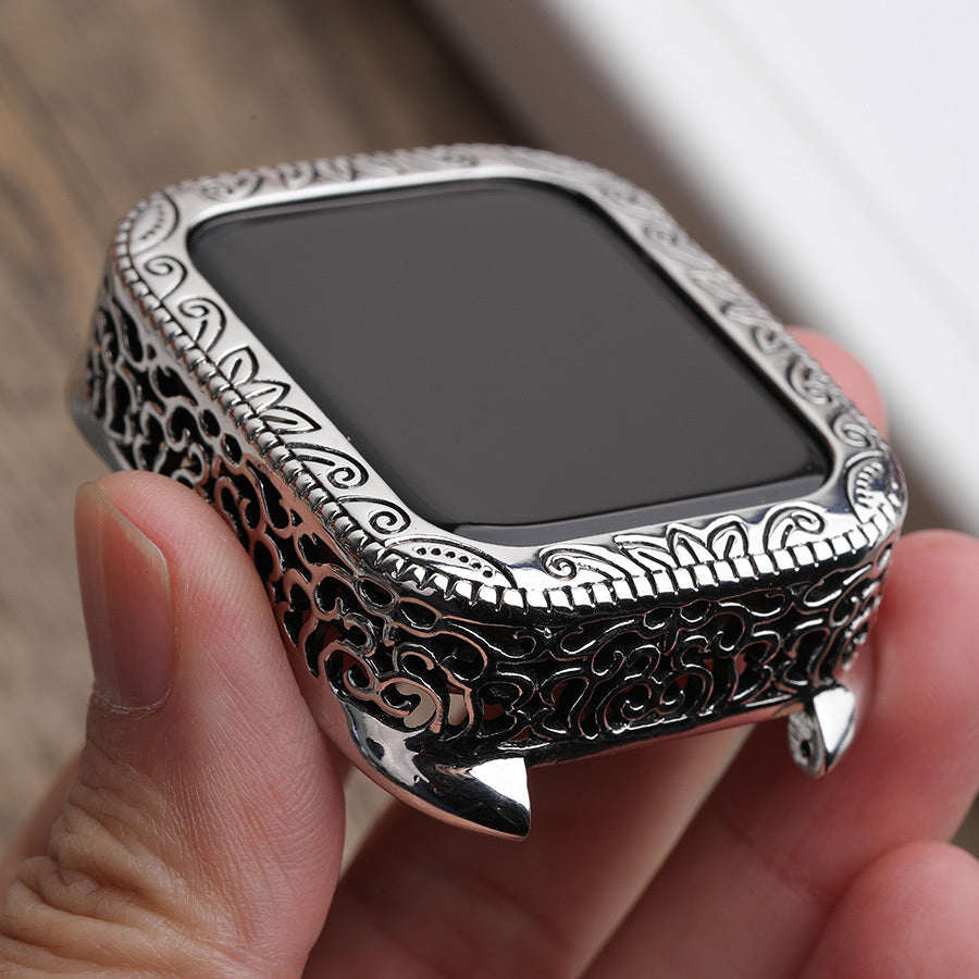 Ethnic Watch Belt Case Bezel Protective Cover - Ethnic Watch Belt Case with Hollow Pattern Metal Cover