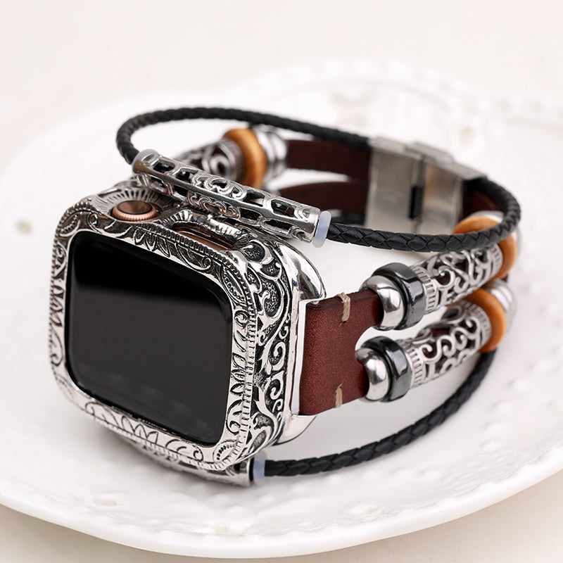 Ethnic Watch Belt Case Bezel Protective Cover - Ethnic Watch Belt Case with Hollow Pattern Metal Cover