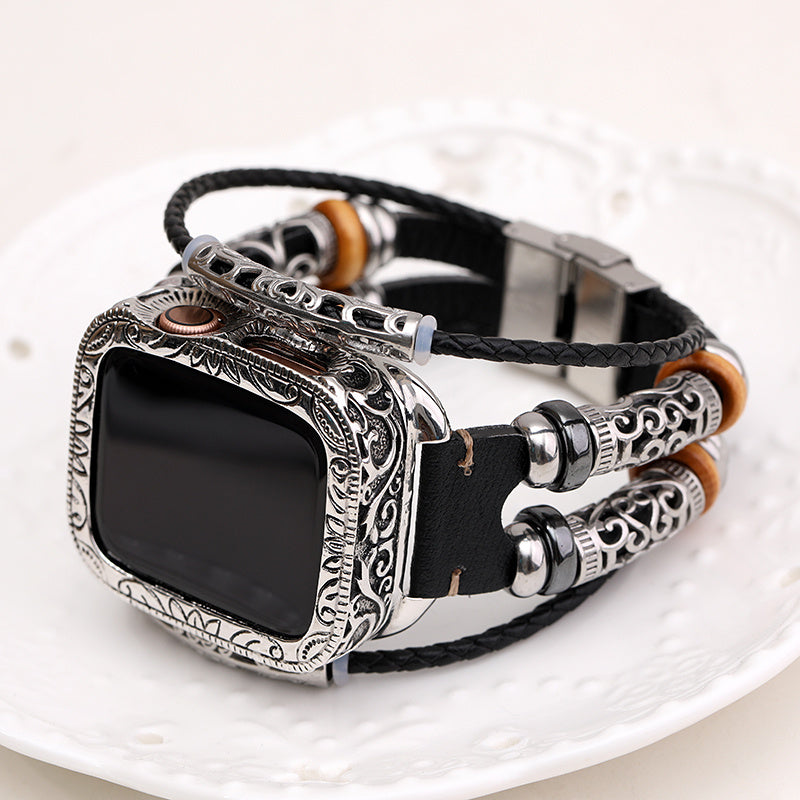 Ethnic Watch Belt Case Bezel Protective Cover - Ethnic Watch Belt Case with Hollow Pattern Metal Cover