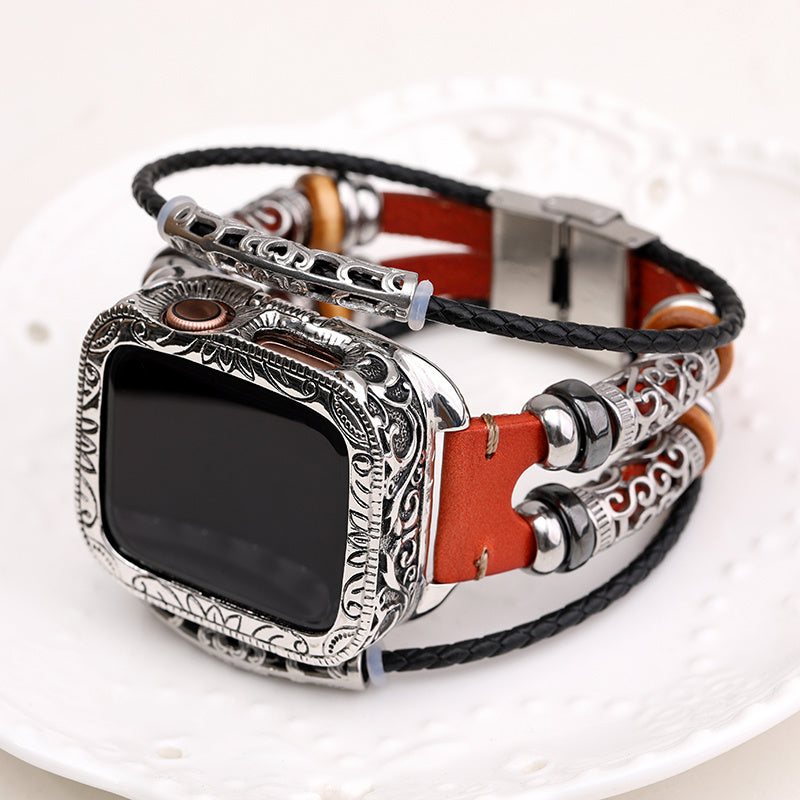 Ethnic Watch Belt Case Bezel Protective Cover - Ethnic Watch Belt Case with Hollow Pattern Metal Cover