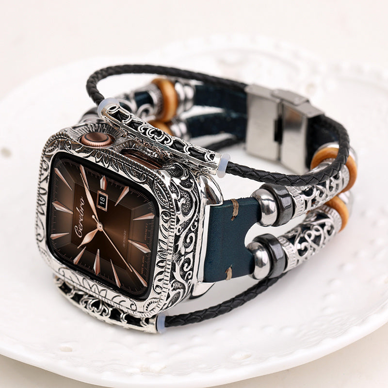 Ethnic Watch Belt Case Bezel Protective Cover - Ethnic Watch Belt Case with Hollow Pattern Metal Cover