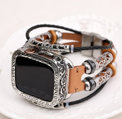 Ethnic Watch Belt Case Bezel Protective Cover - Ethnic Watch Belt Case with Hollow Pattern Metal Cover