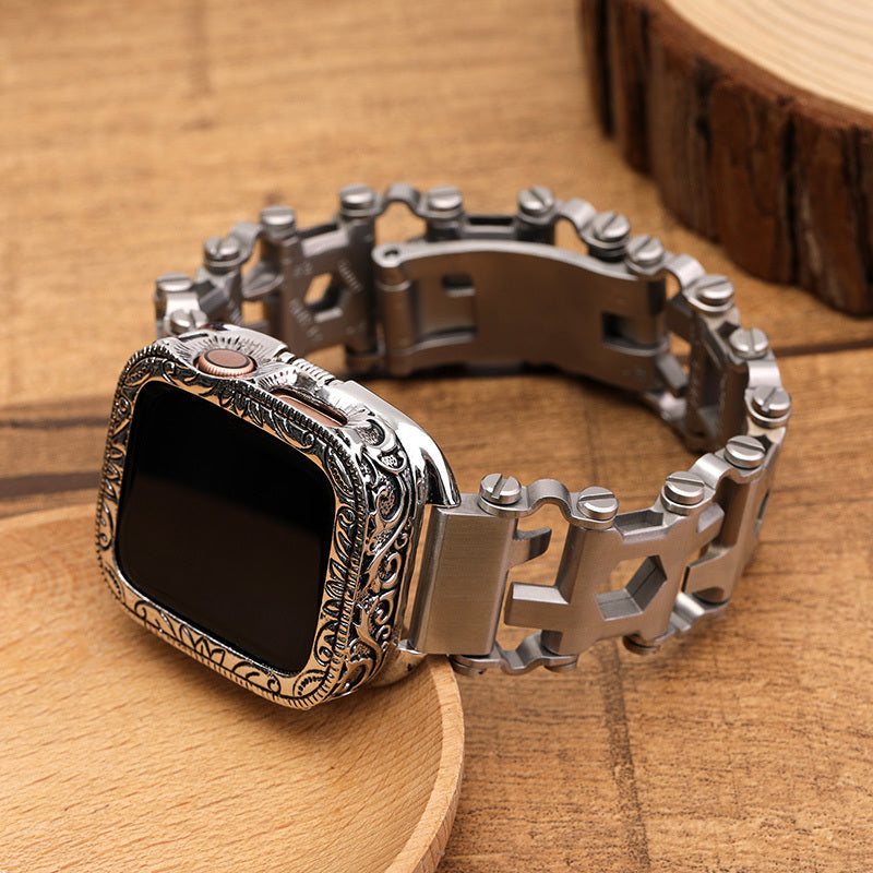 Ethnic Watch Belt Case Bezel Protective Cover - Ethnic Watch Belt Case with Hollow Pattern Metal Cover