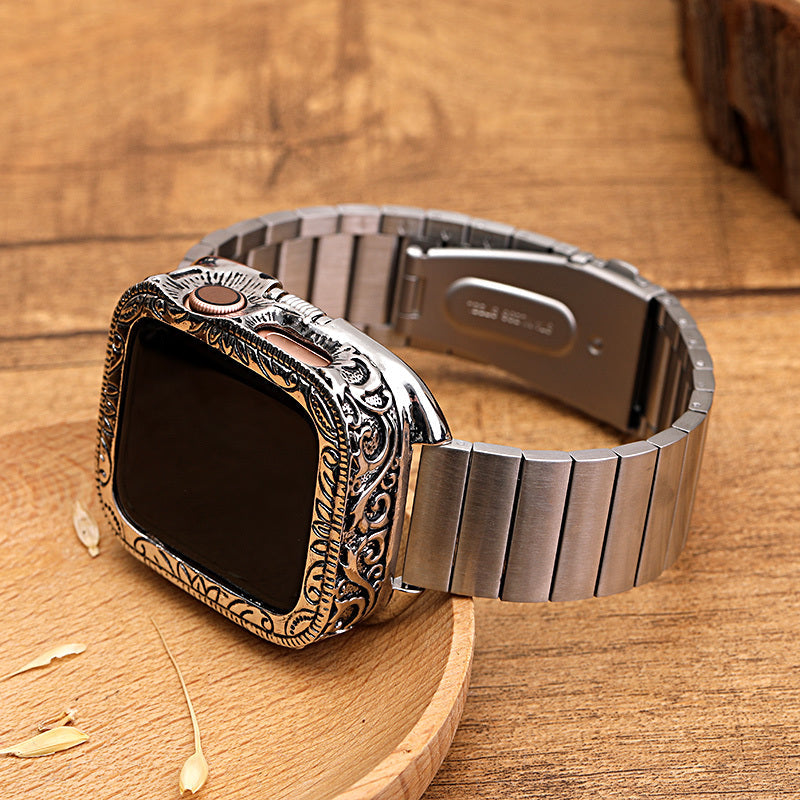 Ethnic Watch Belt Case Bezel Protective Cover - Ethnic Watch Belt Case with Hollow Pattern Metal Cover