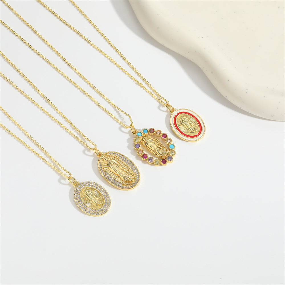 United States Electroplated Zirconium Pendant with Mixed Gem Chain - European American Retro Guanyin Color united