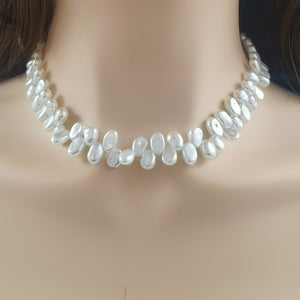 European And American Fashion Cool Irregular Artificial Short Pearl Necklace - White Rice Pearl Irregular Short