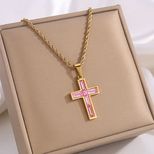 European And American Ing Style Diamond Cross Necklace Unique No Color Fading - Titanium Steel Diamond Cross Necklace