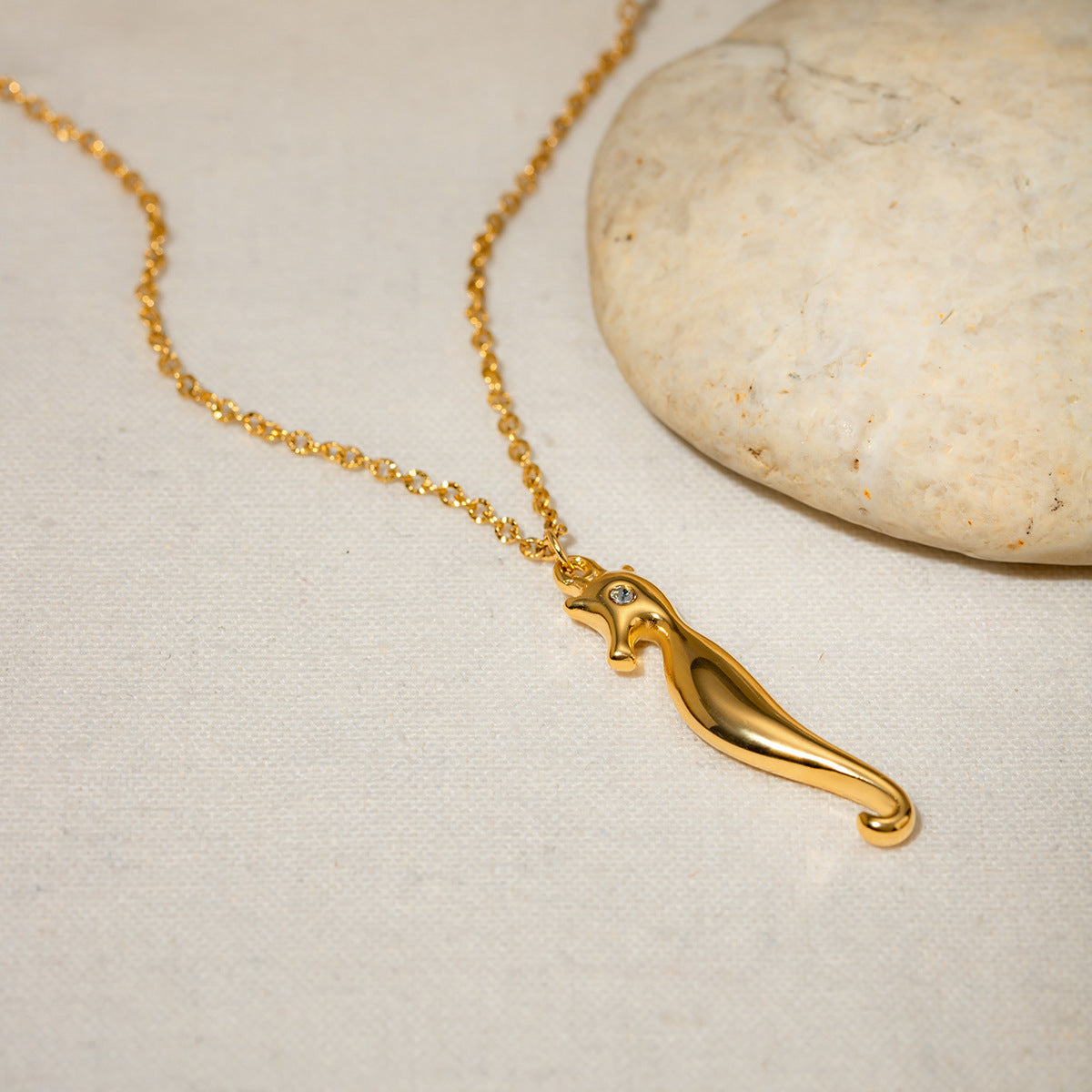Stainless Steel Zodiac Seahorse Necklace with 18k Gold Finish for United States - European and American 18K Ins Style