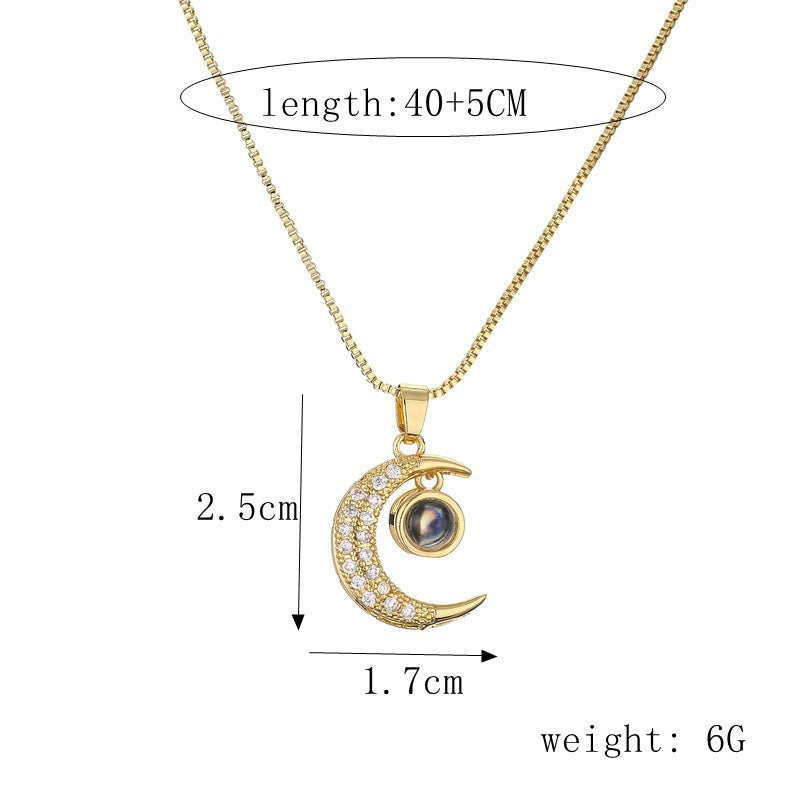 European And American Ins Style Light Luxury Zircon Moon Pendant Necklace - European and American Ins Style Zircon Moon