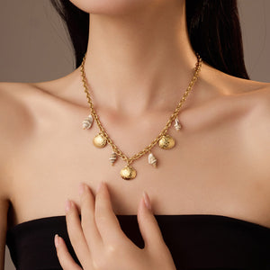 18K Gold Titanium Steel Shell Conch Necklace with Female Pendant and Chain - Jewelry 18k gold titanium steel shell