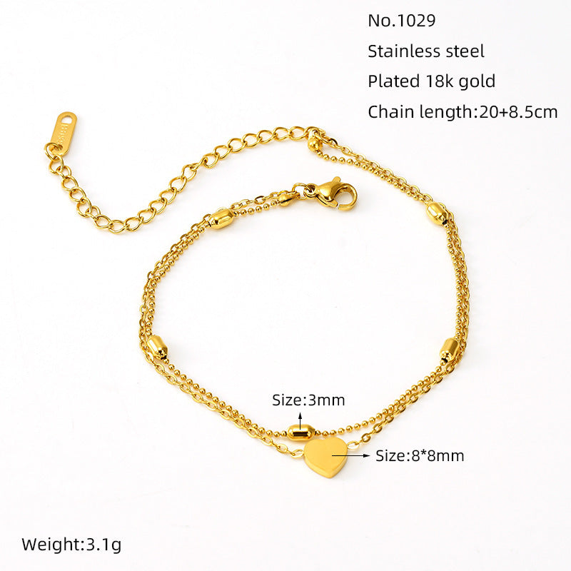 European And American New Titanium Steel Bracelet 18K Gold Love Pendant Oval Bead Necklace - Titanium Steel 18K Gold