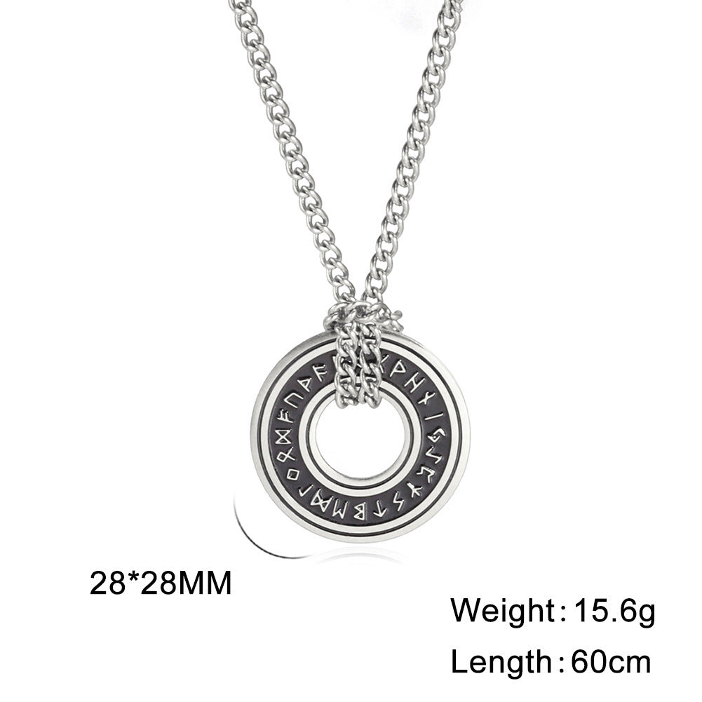 European And American Retro Style Luen Letter Circle Pendant Men’s Necklace - Retro Style Luen Letter Circle Pendant