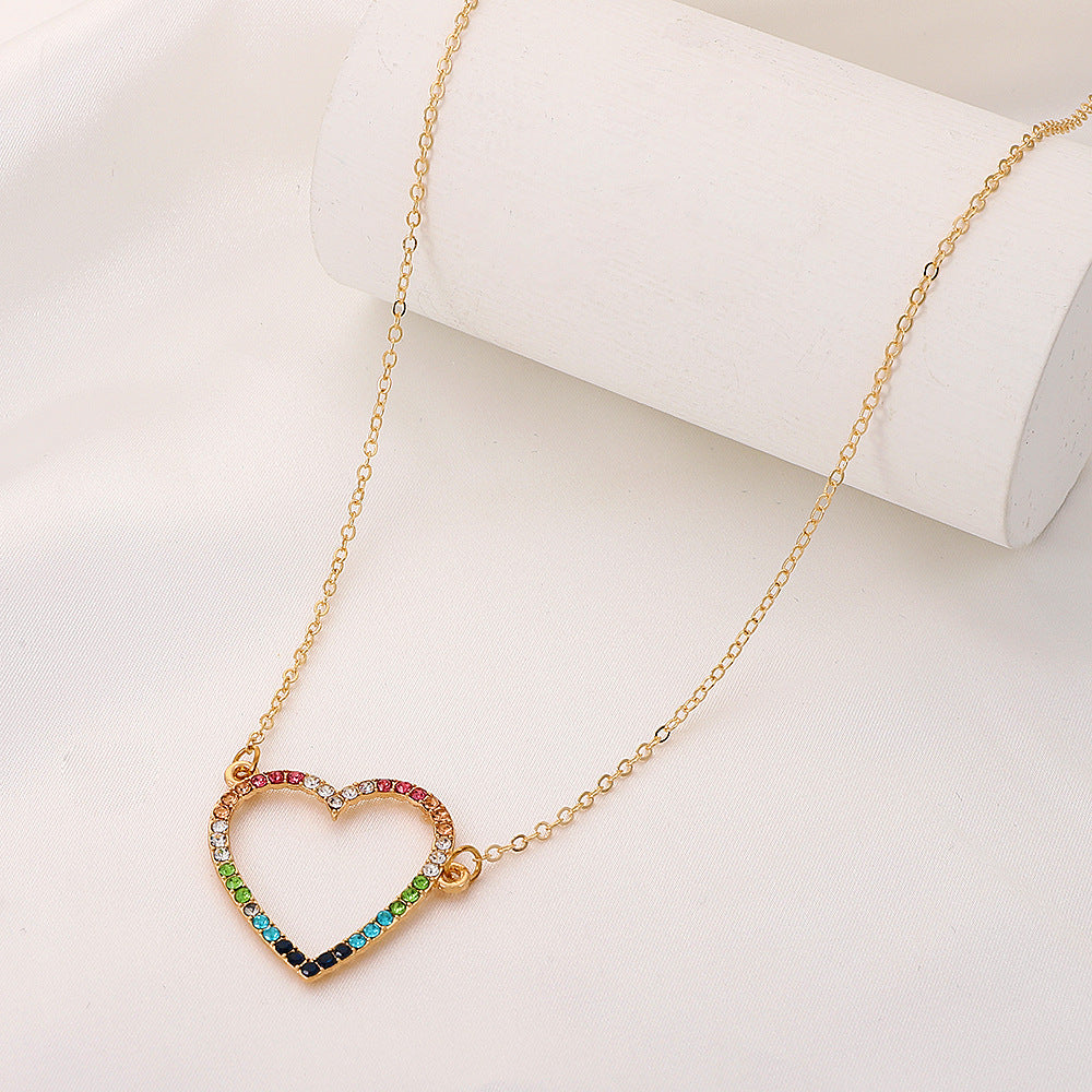 European And American Simple Colored Loving Heart Necklace Ins Fashion Hollowed-out Peach Heart - Peachy Heart Bling