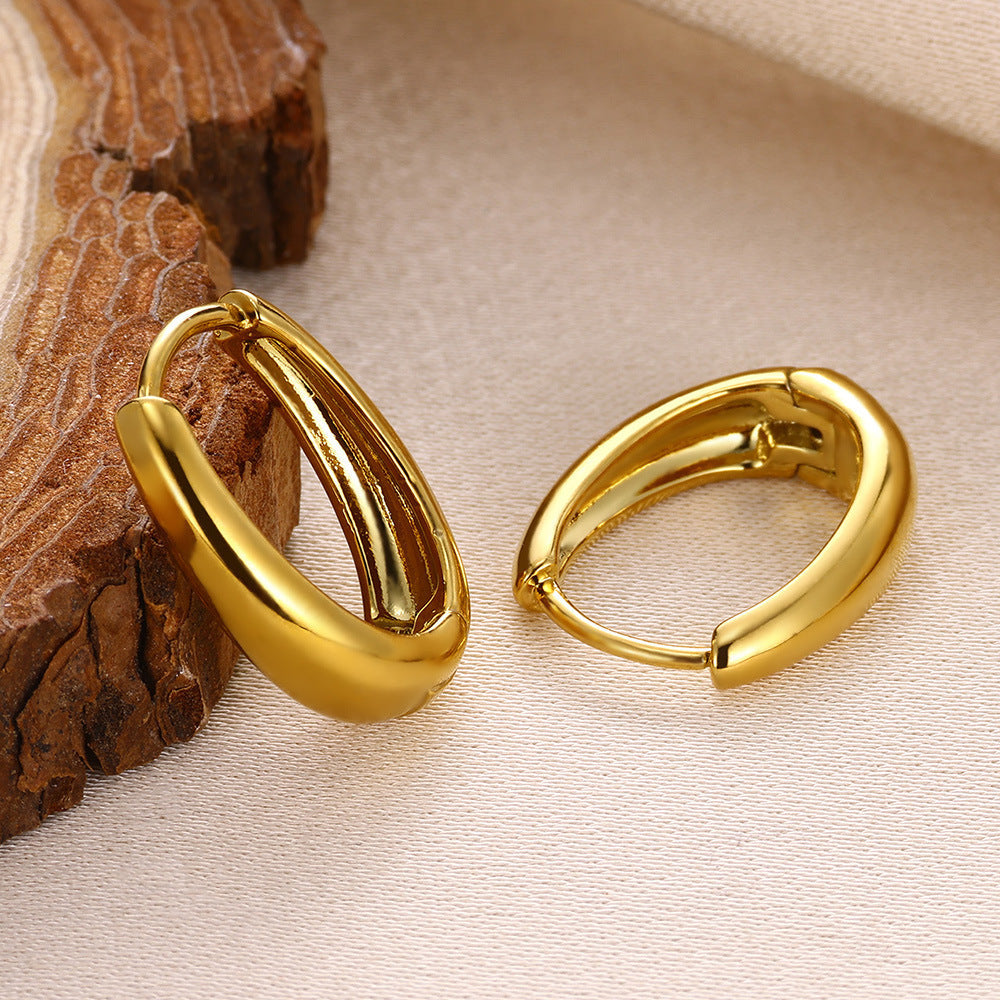 European And American Simple High Luxury 18K Gold Linear Ear Ring