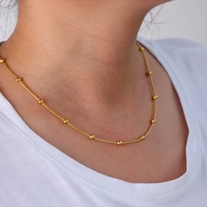 European And American Stainless Steel 18K Gold-plated Minimalist Beaded Round Snake Chain Women’s Necklace - European