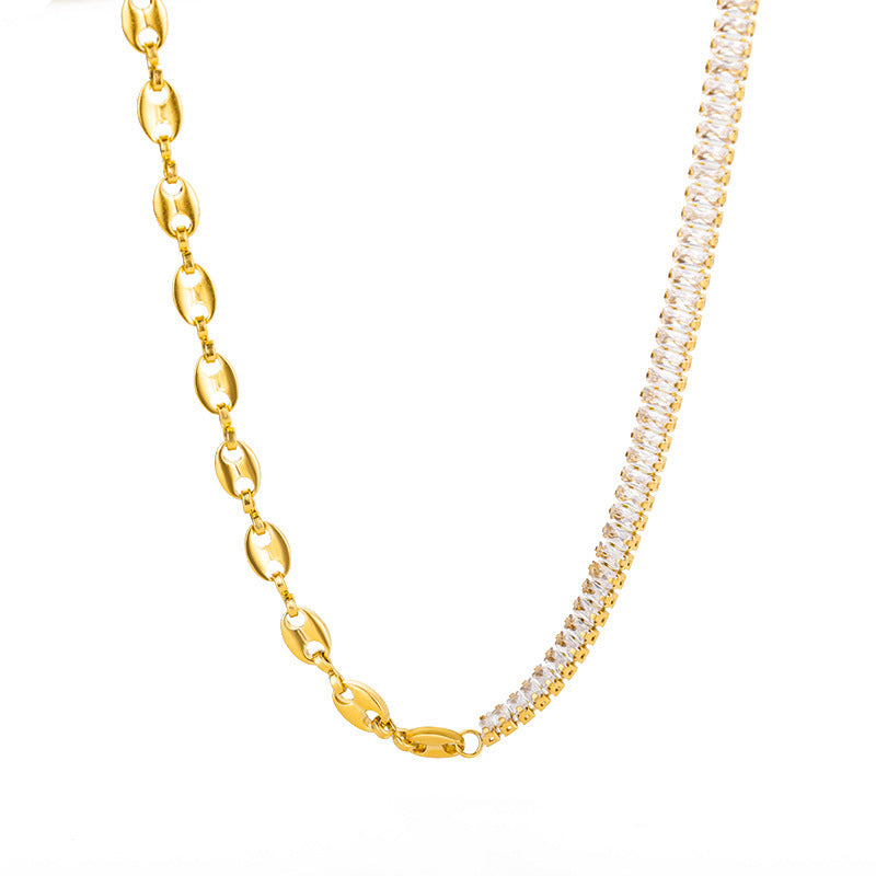 European And American Stainless Steel 18K Gold-plated Minimalist Beaded Round Snake Chain Women’s Necklace - European