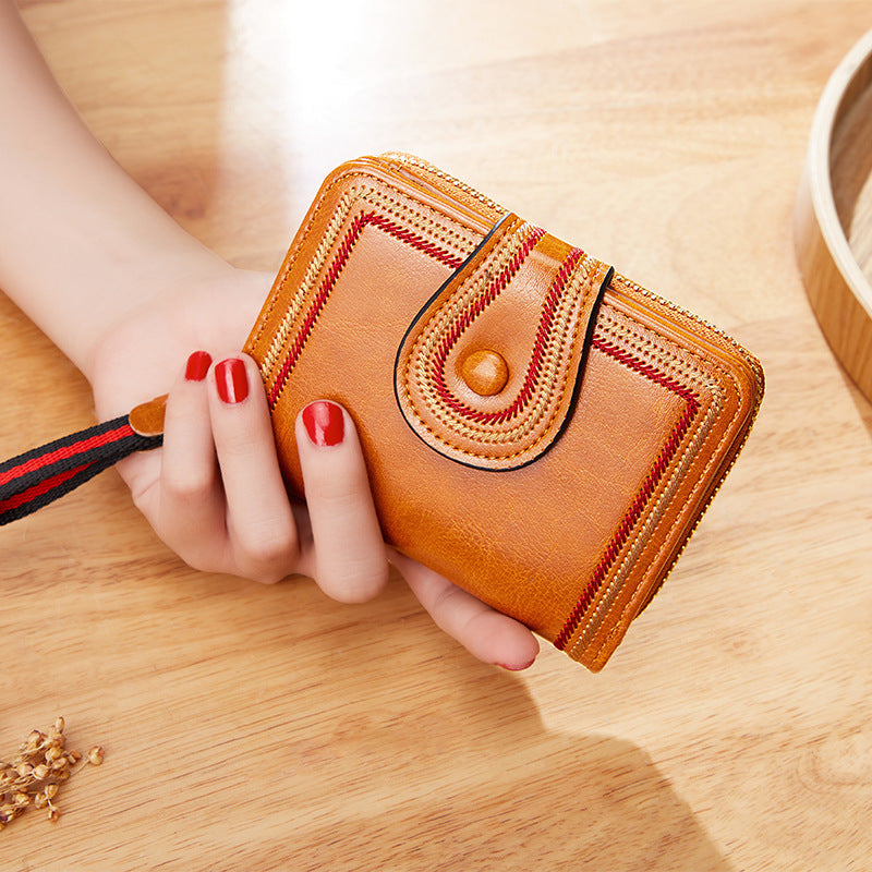 European and American Style PU Leather Wallet with Embroidery Stripes - Snag This Retro Purse Before It Retro-cedes!