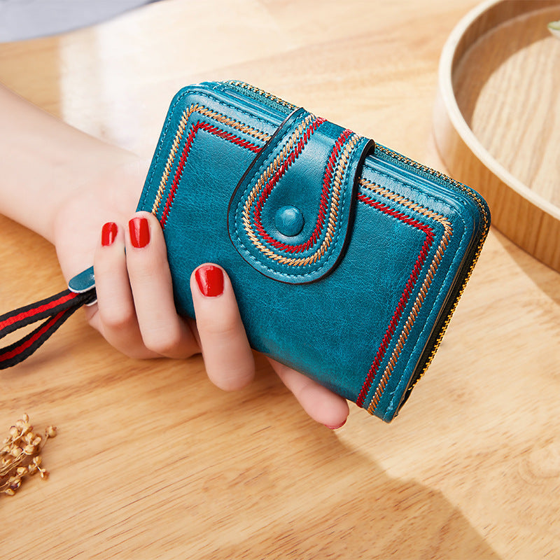 European and American Style PU Leather Wallet with Embroidery Stripes - Snag This Retro Purse Before It Retro-cedes!