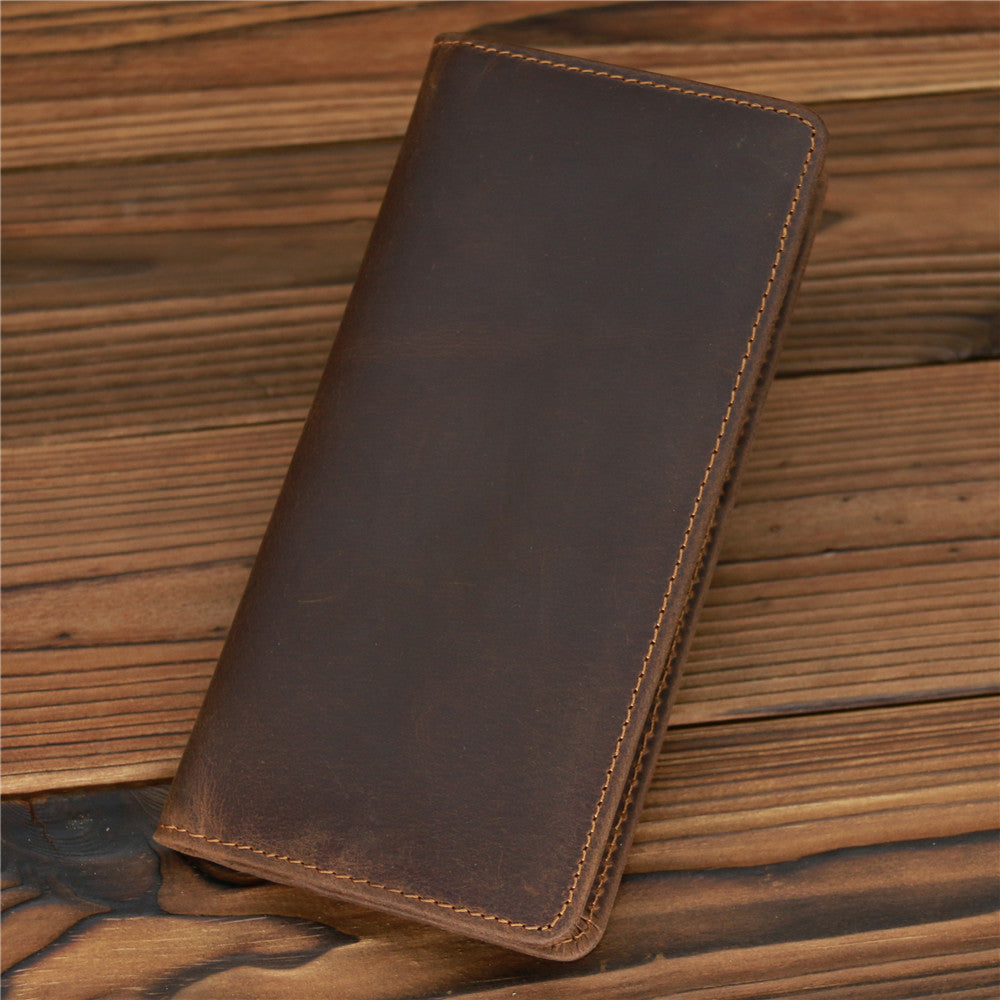 European Retro Leather Long Wallet for Men in Dark and Reddish Brown - Men’s Fashion Crazy Horse Lovers united states
