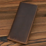 European Retro Leather Long Wallet for Men in Dark and Reddish Brown - Men’s Fashion Crazy Horse Lovers united states