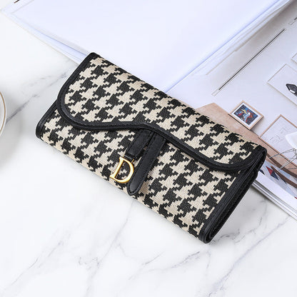 European Retro PU Leather Wallet with Houndstooth Design for United States Market - C322-6 Long Fashionably Vintage