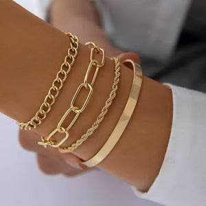 Exaggerated And Minimalist Gold Thick Chain Bracelet Set Of Four Pieces - Exaggerated Minimalist Gold Thick Chain