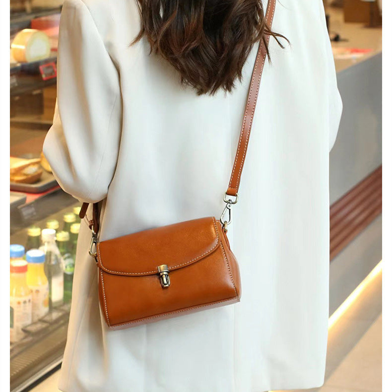 Exquisite Cowhide Small Square Bag with Internal Zipper in Stylish Simple Design - Teleplus exquisite cowhide small