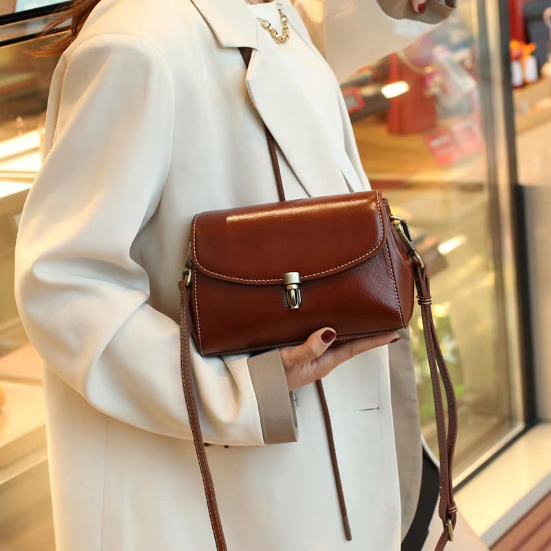 Exquisite Cowhide Small Square Bag with Internal Zipper in Stylish Simple Design - Teleplus exquisite cowhide small