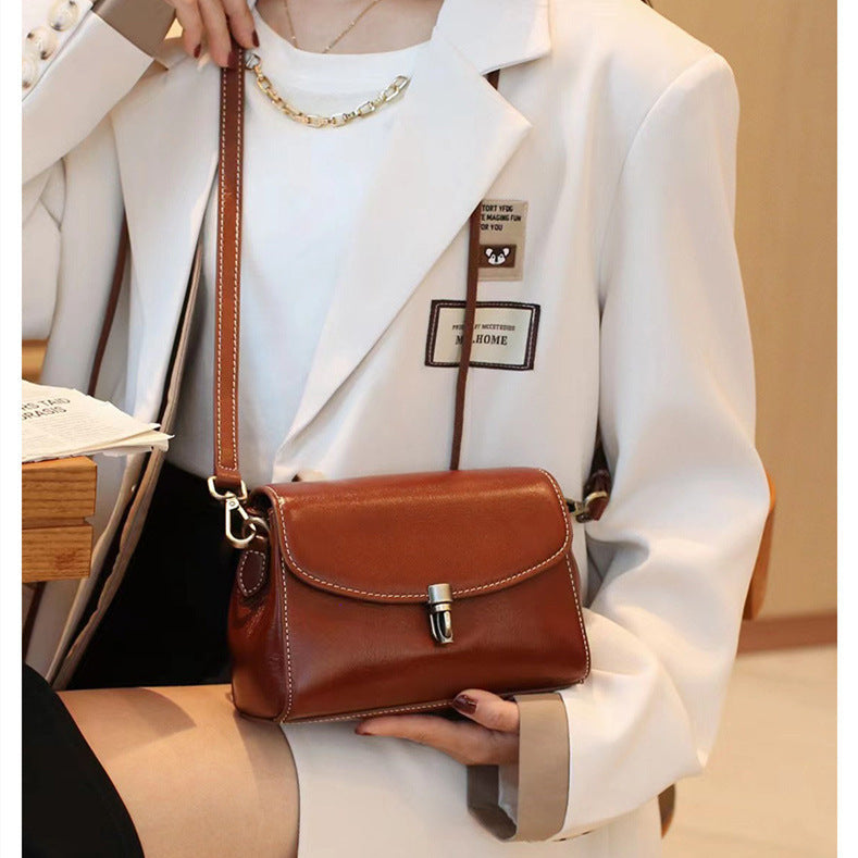 Exquisite Cowhide Small Square Bag with Internal Zipper in Stylish Simple Design - Teleplus exquisite cowhide small