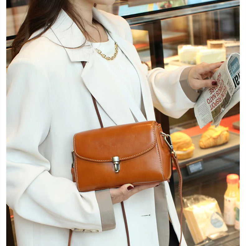 Exquisite Cowhide Small Square Bag with Internal Zipper in Stylish Simple Design - Teleplus exquisite cowhide small