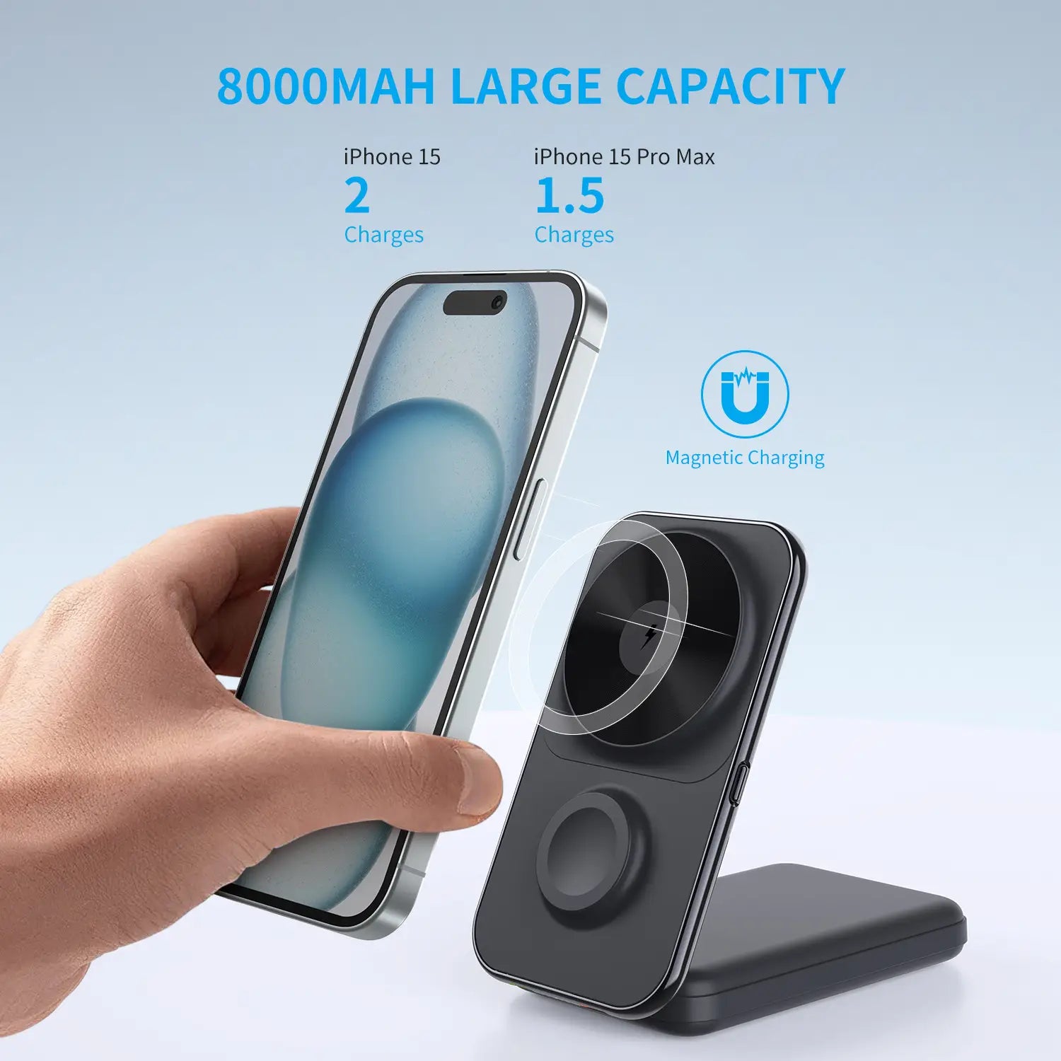 8000mAh Wireless Magnetic Power Bank with Cable Output for Fast Charging