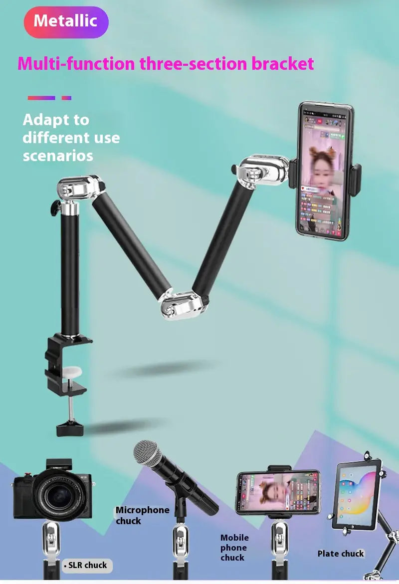 Extensionable Desktop Tablet Computer Stand with Multiple Sections and Bases