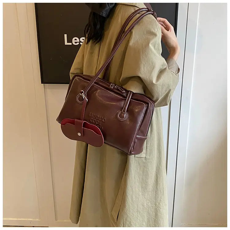 Casual Tote Bag Retro Fashion Polyester Cotton Brown and Red