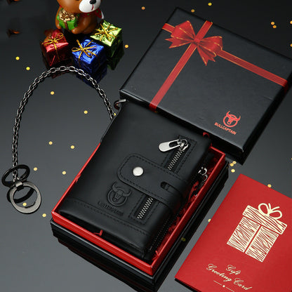 Leather Mobile Phone Holder Wallet Multi-function Anti-theft Chain - Stylish Leather Wallet with Ribbon Gift Box