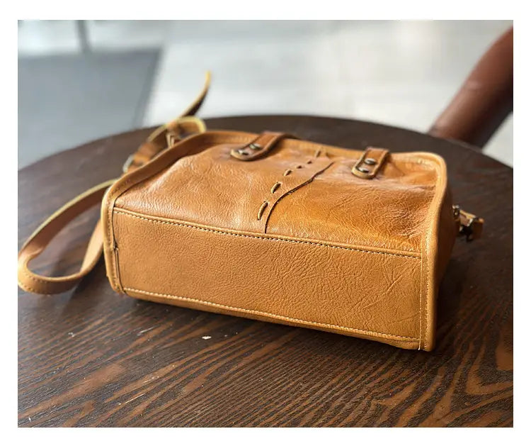 Portable Crossbody Bag with Genuine Leather for Simple Retro Literary Style