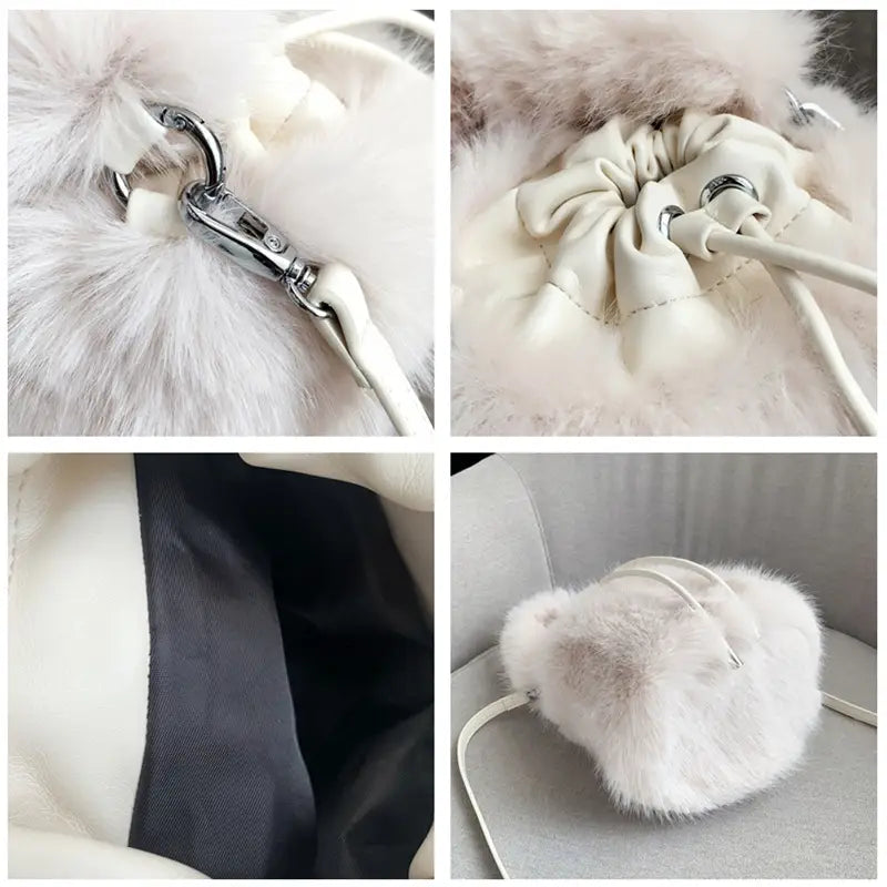 Furry Crossbody Bag Portable Bucket Suitcase with Soft Plush Material