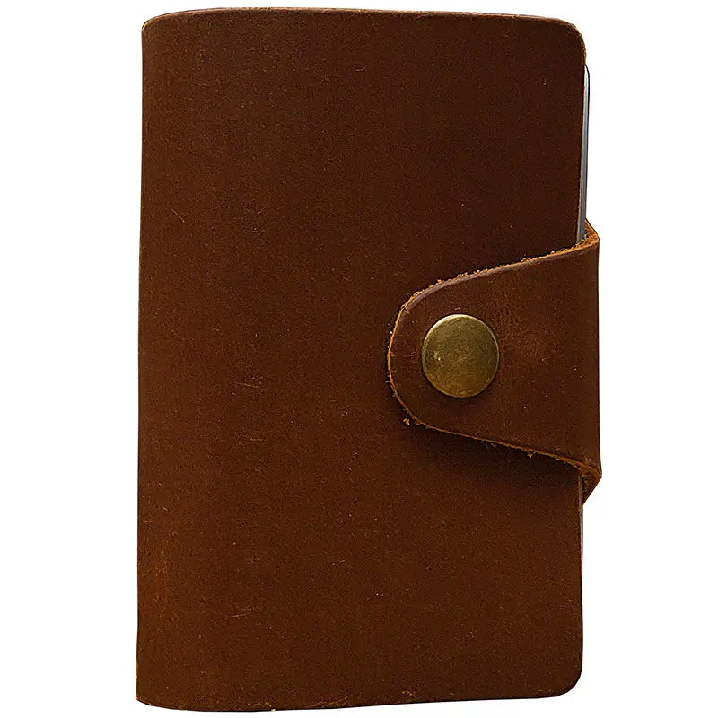 Dark Brown Cowhide Card Holder with Open Design for Wallets