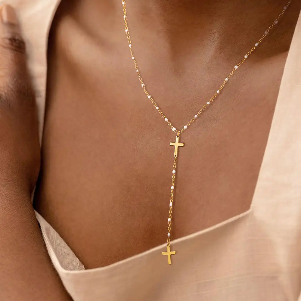 Fashion Cross Necklace Exquisite Y-shaped Bead Necklace