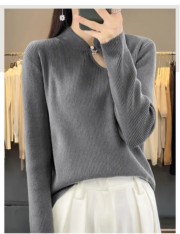 Oversized Wool Pullover Sweater Vintage Loose Fit Retro Crewneck for Women