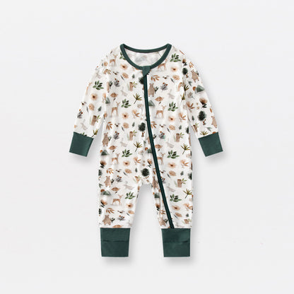 Jusheng Clothing Foreign Trade Bamboo Fiber Baby Jumpsuits Spring And Autumn Long Sleeve Double Zipper Baby Pajamas