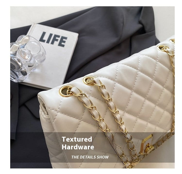 Large Capacity Shoulder Bag in Black or White with Diamond Embroidery Thread