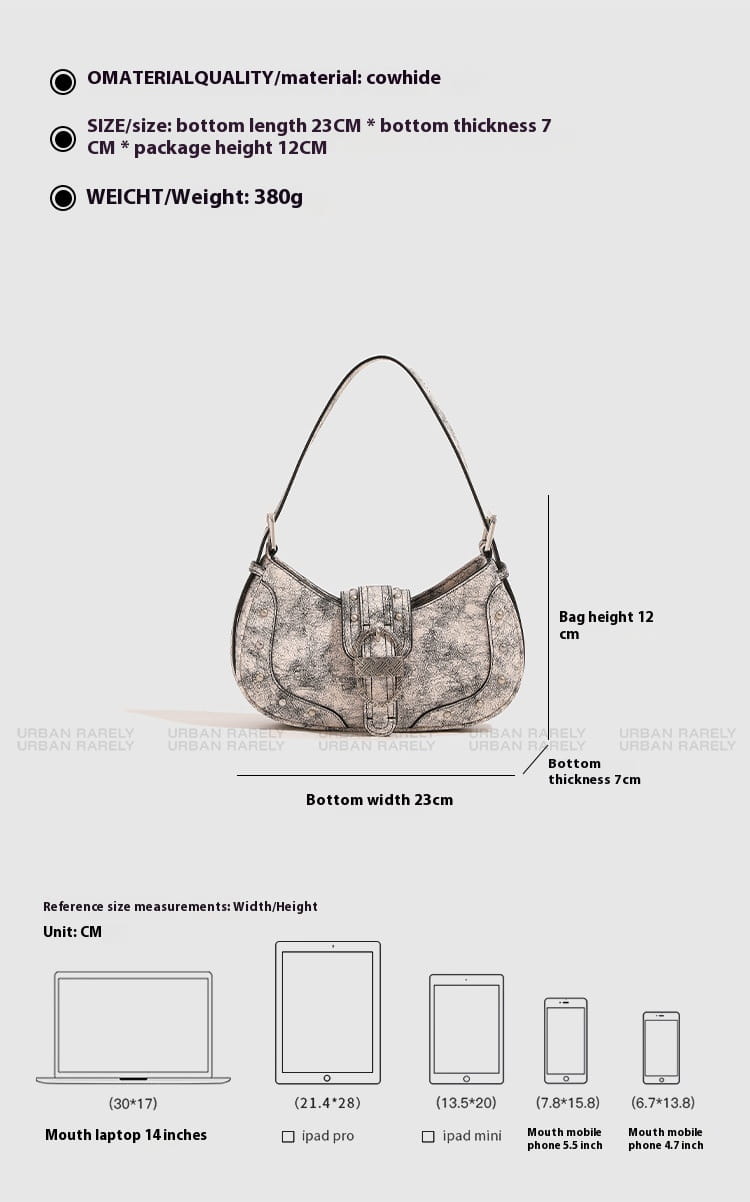 Oil Wax Leather Bag with Rivets Flap Shoulder and Sandwich Pocket